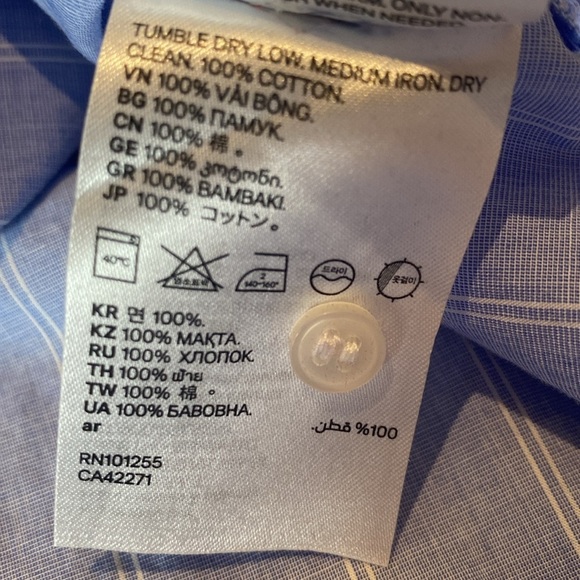 H&M Cotton L/S Button Down Oxford Oversized Pin Stripe Shirt Blue White Size 10 - Picture 7 of 8